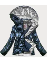 Tmavě modrá krátká lesklá dámská bunda (W586) Tmavě modrá krátká lesklá dámská bunda (W586)