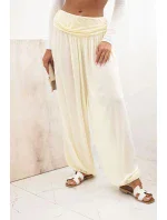 Dámské viskózové kalhoty s širokými nohavicemi a volánky žlutý Dámské viskózové kalhoty s širokými nohavicemi a volánky žlutý