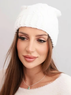 Dámská zimní čepice z vlny s ozdobným ražením K474 bílá