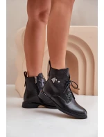 Kožené Boty Na Ploché Podešvi S Dekorací Ocieplane Maciejka N3115-01 Černé