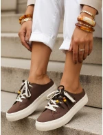 Dámské tenisky na platformě s ozdobnými korálky cappuccino ZY1409