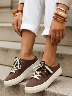 Dámské tenisky na platformě s ozdobnými korálky cappuccino ZY1409