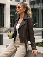 Dámská bunda z ekokůže na zip ramones hnědá FashionStreet TY5647 Dámská bunda z ekokůže na zip ramones hnědá FashionStreet TY5647