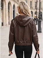Dámská kožená bunda s kapucí, hnědá, FashionStreet TY5877 Dámská kožená bunda s kapucí, hnědá, FashionStreet TY5877