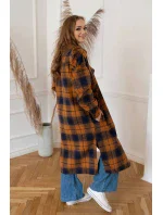 Hnědo-tmavě modrý dámský károvaný košilový kabát (8424) Hnědo-tmavě modrý dámský károvaný košilový kabát (8424)
