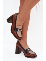 Dámské polobotky na podpatku s rytím a zlatým detailem béžovo-hnědé Novella