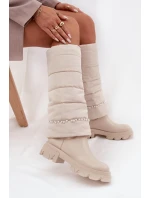 Dámské zimní kozačky s korálky světlá béžová Irvette