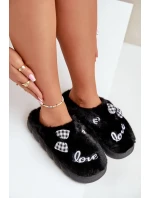 Futrzane Dámské Pantofle S Nášivkami A Mašlí Černé Linnorelia