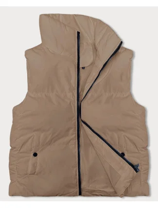 Tmavě béžová péřová dámská vesta se stojáčkem (5M3150-84) Tmavě béžová péřová dámská vesta se stojáčkem (5M3150-84)