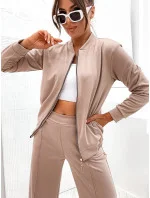 Tmavě béžový dámský komplet - mikina bomberka a široké kalhoty (82105)