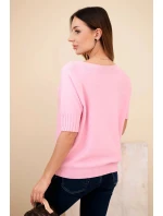 Dámský svetr z viskózy s krátkým rukávem cukrová růžová
