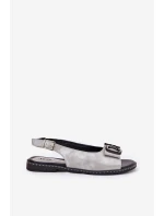 Ploché sandály s ozdobou z eko kůže stříbrné Lilria