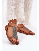 Plné Elegantní Dámské Sandály S Krystaly Artiker 56C1365 Hnědé
