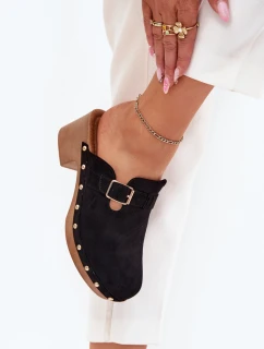 Dámské Pantofle Na Podpatku S Přezkou Černé Veldexina