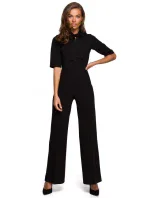 S243 Elegantní overal se zavazováním za krkem - černý S243 Elegantní overal se zavazováním za krkem - černý