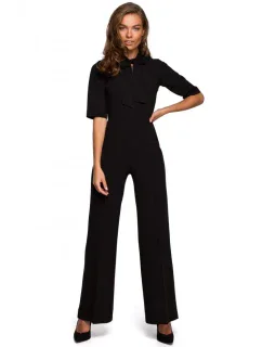 S243 Elegantní overal se zavazováním za krkem - černý