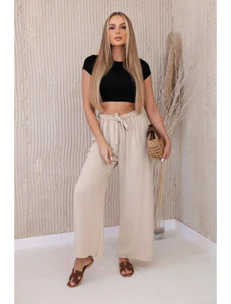 Kalhoty s širokým pasem beżowy