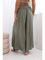 Dámské kalhoty z viskózy se širokými nohavicemi khaki