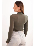 Dámská svetr z kašmíru s jemným rolákem a dlouhým rukávem, khaki