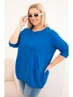 Dámská blůza Plus Size z bavlny s ozdobnými knoflíky a ohrnutými rukávy chabrová