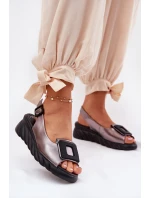 Dámské kožené sandály na platformě s ozdobou Artiker 56C2158 grafitové