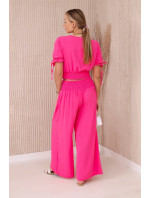 Dvoudílný komplet kalhotové halenky růžový