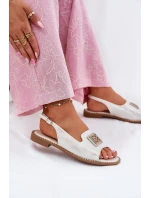 Elegantní Dámské Sandály Na Plochém Podpatku S Dekorací S.Barski KV51-082 Stříbrné