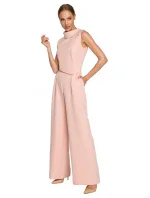 M702 Overal bez rukávů s límečkem - pudrová