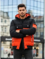 Pánská zimní bunda s kapucí oranžovo-černá FashionStreet TX5097 Pánská zimní bunda s kapucí oranžovo-černá FashionStreet TX5097