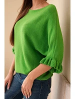 Dámský svetr typu netopýr s kulatým výstřihem zelený