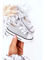 Dětské Brokátové Tenisky Stříbrné Bling-Bling