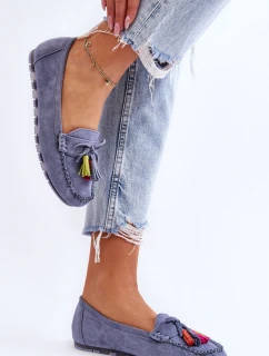 Semišové Mokasíny S Mašlí A Třásněmi Modre Dorine