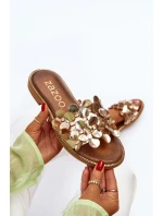 Zazoo 40381 Dámské Kožené Žabky Na Ploché Podrážce Zlaté