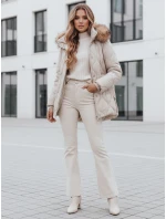 Dámská zimní bunda LUMORE s prošívanou kapucí světle béžová FashionStreet TY5012 Dámská zimní bunda LUMORE s prošívanou kapucí světle béžová FashionStreet TY5012