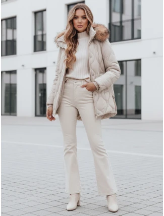 Dámská zimní bunda LUMORE s prošívanou kapucí světle béžová FashionStreet TY5012 Dámská zimní bunda LUMORE s prošívanou kapucí světle béžová FashionStreet TY5012