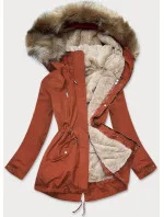 Rudo-světle béžová dámská zimní bunda s mechovitou kožešinovou podšívkou (w553) Rudo-světle béžová dámská zimní bunda s mechovitou kožešinovou podšívkou (w553)