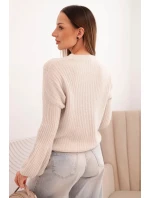 Dámský svetr z baby alpak s nabíranými rukávy béžový Dámský svetr z baby alpak s nabíranými rukávy béžový