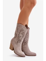 Vyřezávané Kozačky Do Poloviny Lýtka Na Podpatku Semišové Lewski 3609 Kávový Krém