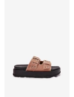 Dámské Pantofle Se Zlatými Přezkami Na Platformě Béžové Virvania