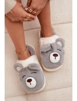 Kožešinové pantofle s motivem medvídka šedé Galine