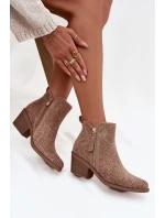 Dámské kotníkové boty ve stylu kovbojek na podpatku S.Barski – béžové