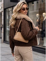 Krátká dámská bunda s odnímatelnou kožešinou, hnědá, FashionStreet TY5839 Krátká dámská bunda s odnímatelnou kožešinou, hnědá, FashionStreet TY5839