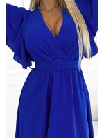 586-2 Dámské šaty s obálkovým výstřihem, rukávy a páskem - CHABROW