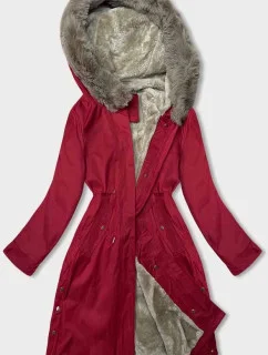 Červená dámská bunda parka s kožešinovou podšívkou (5M3180-270)
