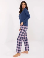 Bawełniana piżama damska ze spodniami w kratę Goodlookin granat/róż (004)