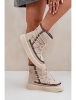 Dámské sněhule s výšivkou na platformě světle béžové Naleris