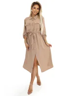 531-3 Midi sukně se zlatými knoflíky a vázáním - MOCHA MOUSSE 531-3 Midi sukně se zlatými knoflíky a vázáním - MOCHA MOUSSE