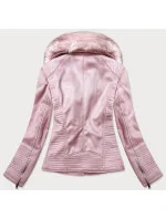 Dámská semišová bunda ramoneska v pudrově růžové barvě s kožešinou (6501)