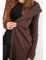 Dámská bavlněná bunda s kapucí a prodlouženým předním dílem hnědá