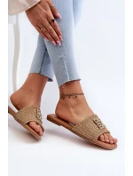 Ploché Dámské Žabky S Pletením a Ozdobou Beige Omenna